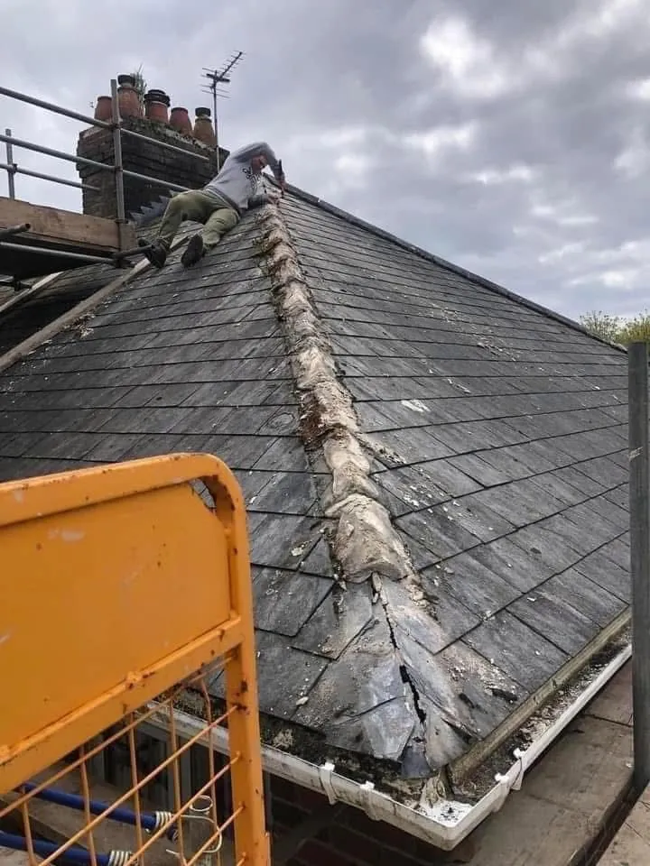 Slate roof ridge and chimney repair in Bodmin